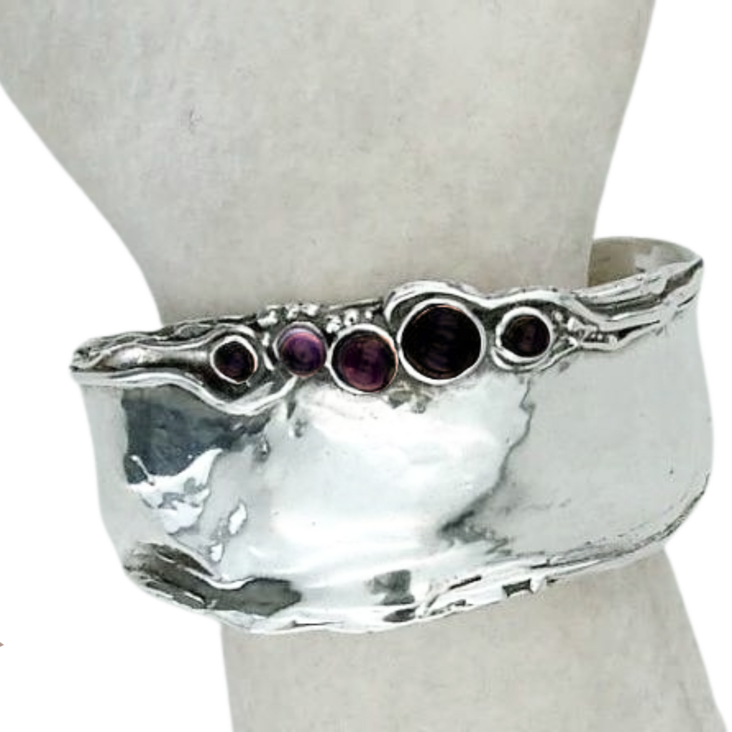 Garnet Bracelet, Cuff 925 Sterling Silver With Natural Garnet Gemstones