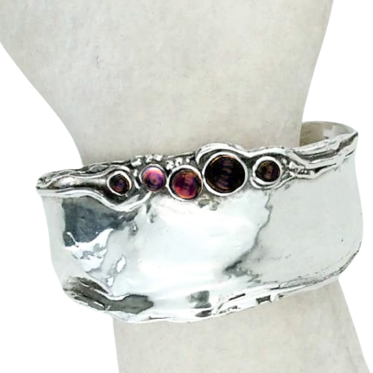 Garnet Bracelet, Cuff 925 Sterling Silver With Natural Garnet Gemstones