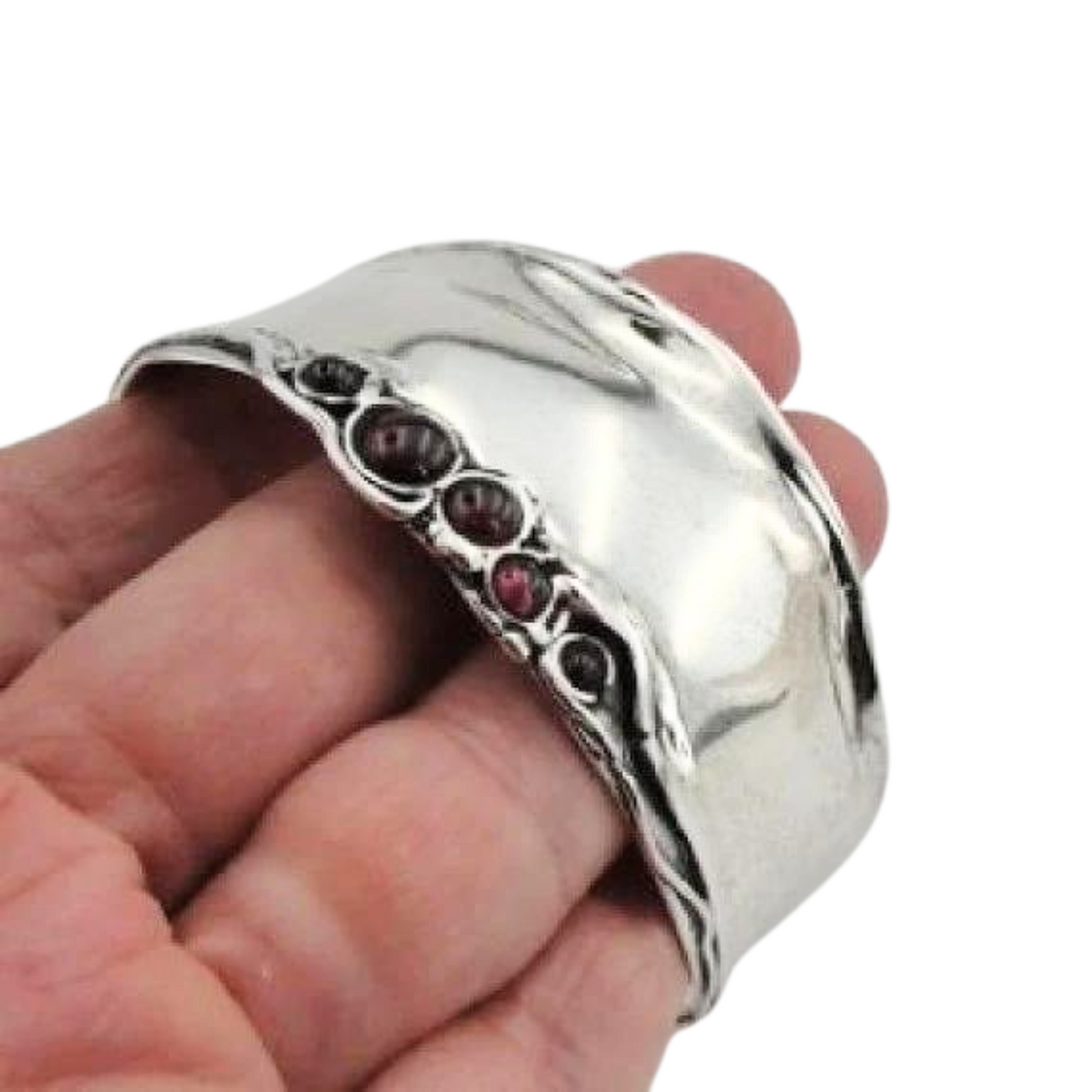 Garnet Bracelet, Cuff 925 Sterling Silver With Natural Garnet Gemstones