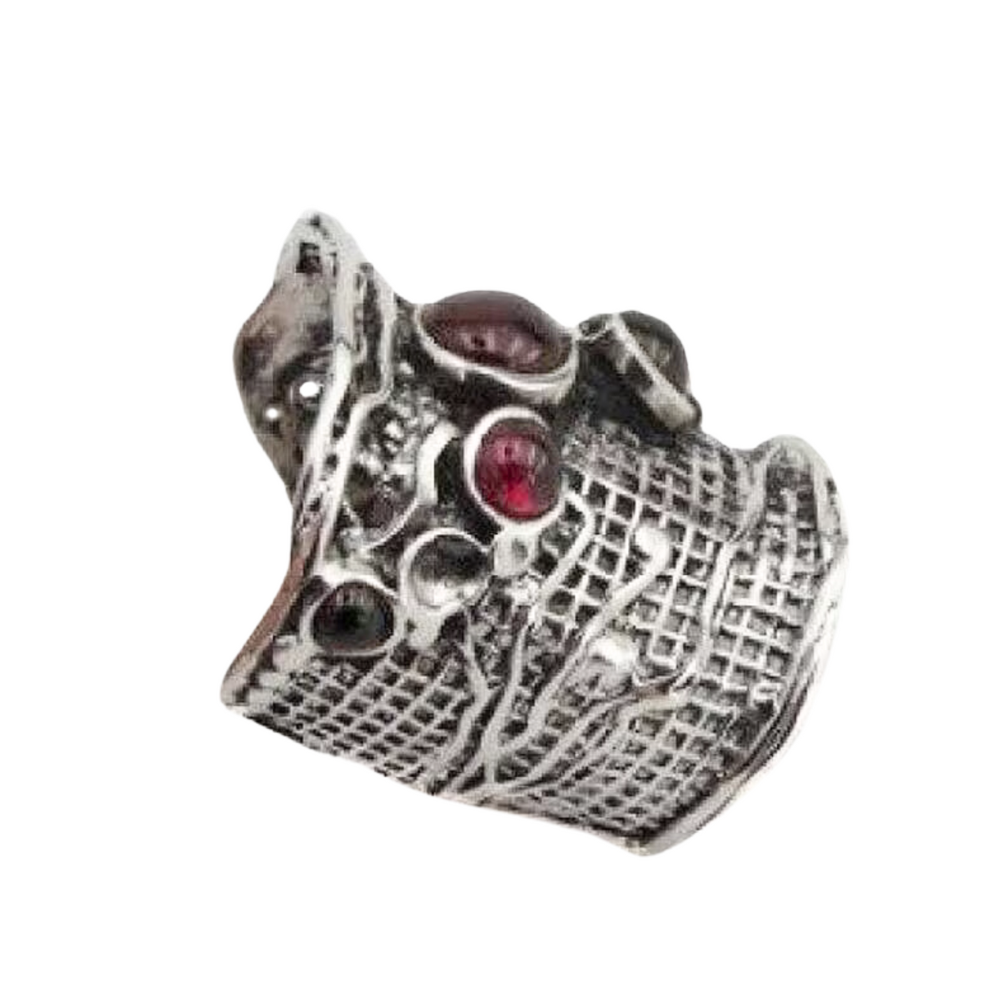 Garnet Ring, Wide Sterling Silver Ring With Garnet Gemstones, Net Textured Ring, Multi Gemstones Ring, Made in Israel