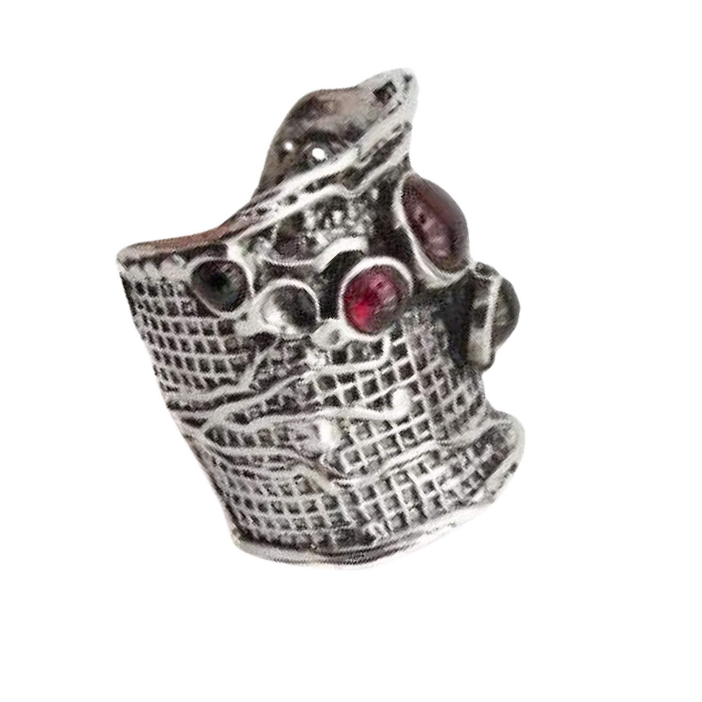 Garnet Ring, Wide Sterling Silver Ring With Garnet Gemstones, Net Textured Ring, Multi Gemstones Ring, Made in Israel