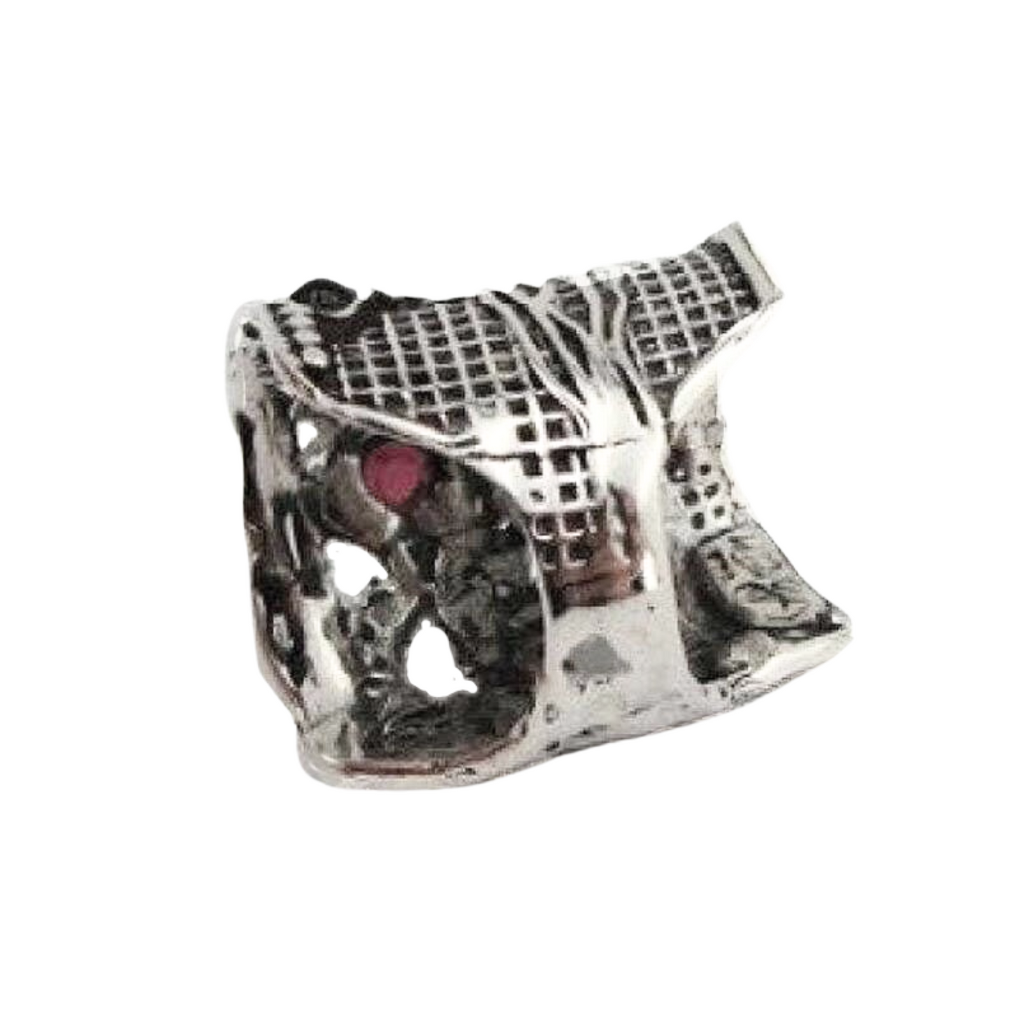 Garnet Ring, Wide Sterling Silver Ring With Garnet Gemstones, Net Textured Ring, Multi Gemstones Ring, Made in Israel