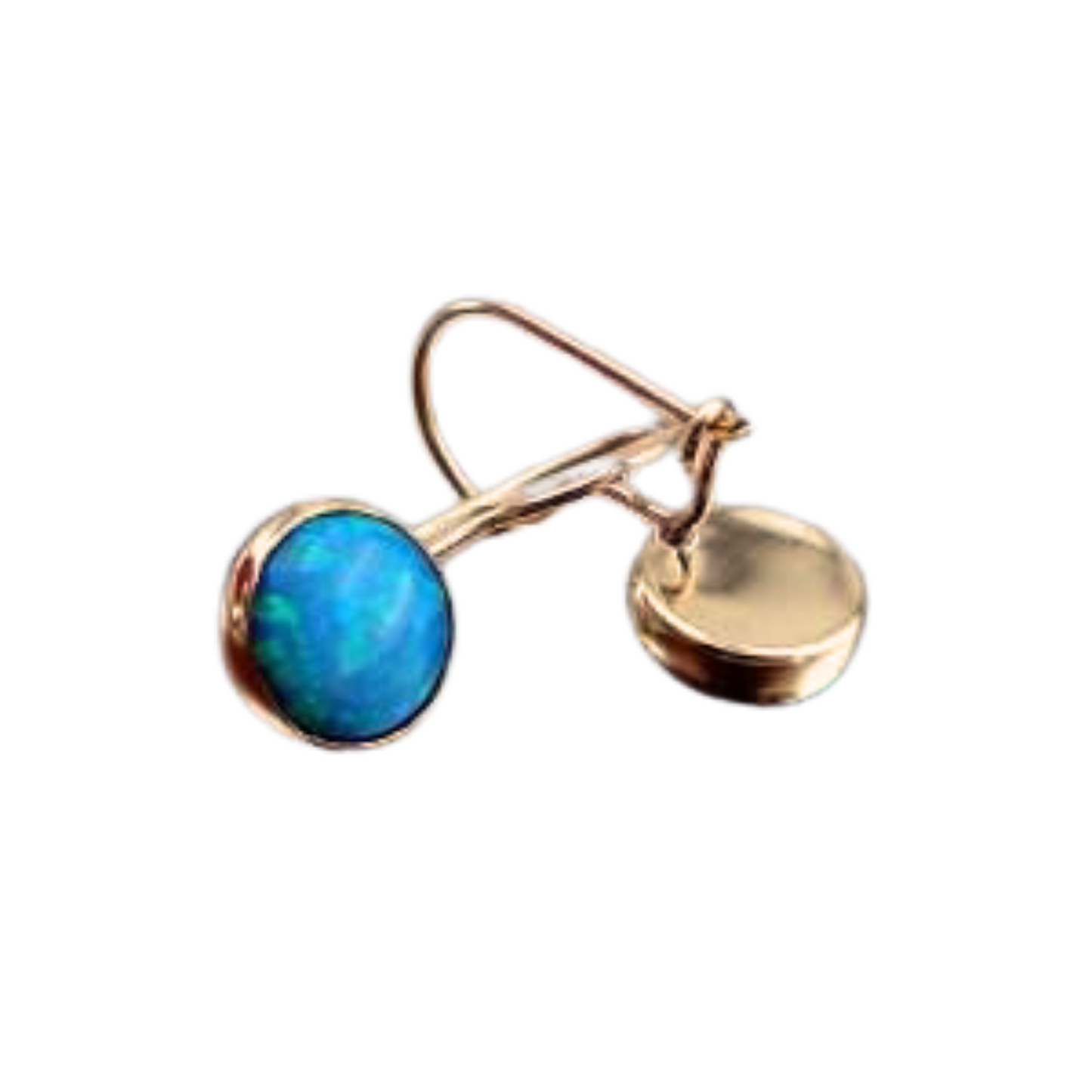 Hadar Designers Handmade Classy 9k/14k Gold 8mm Blue Opal Dangle Earrings October Birthstone