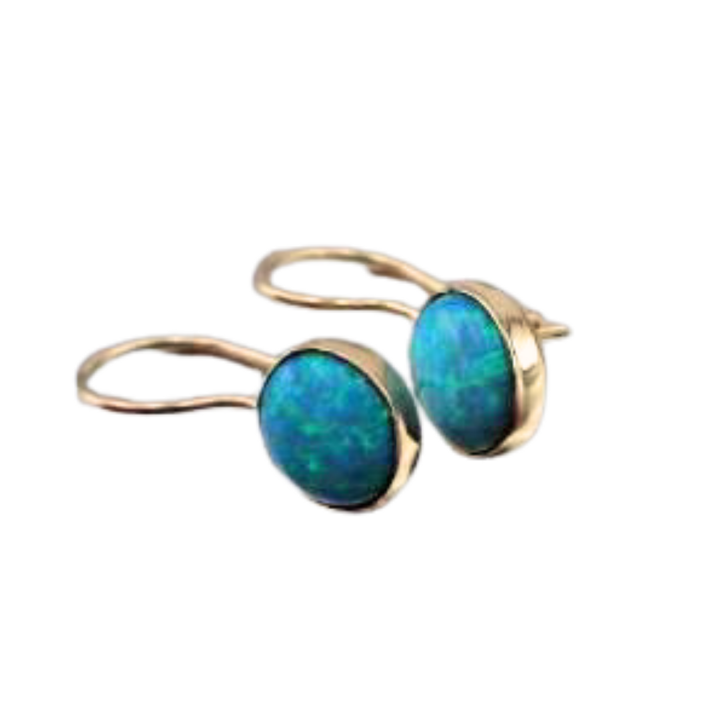 Hadar Designers Handmade Classy 9k/14k Gold 8mm Blue Opal Dangle Earrings October Birthstone