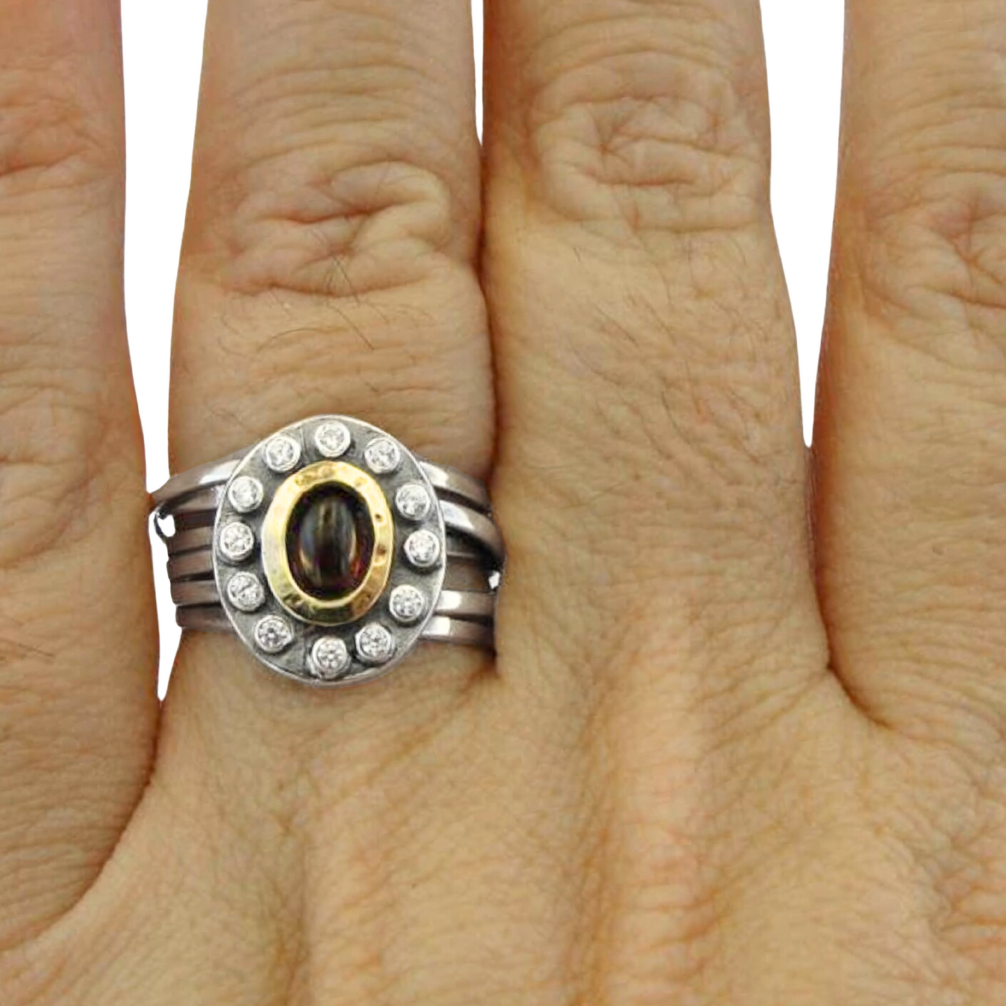 Garnet And Zircon Silver and Gold Ring