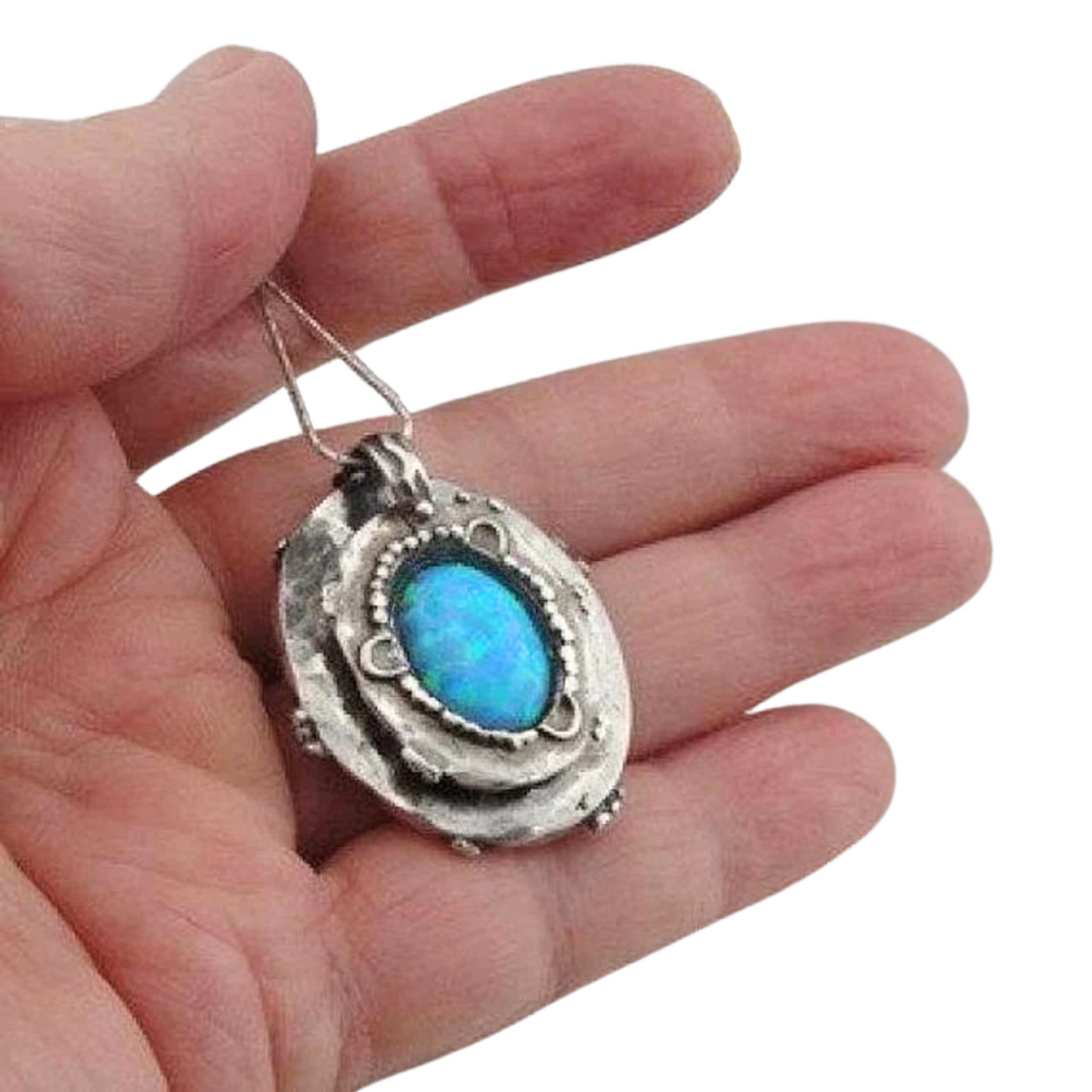 Opal Pendant, Oval Sterling Silver Pendant, Blue Pendant, Unisex Pendant, Israeli Jewelry