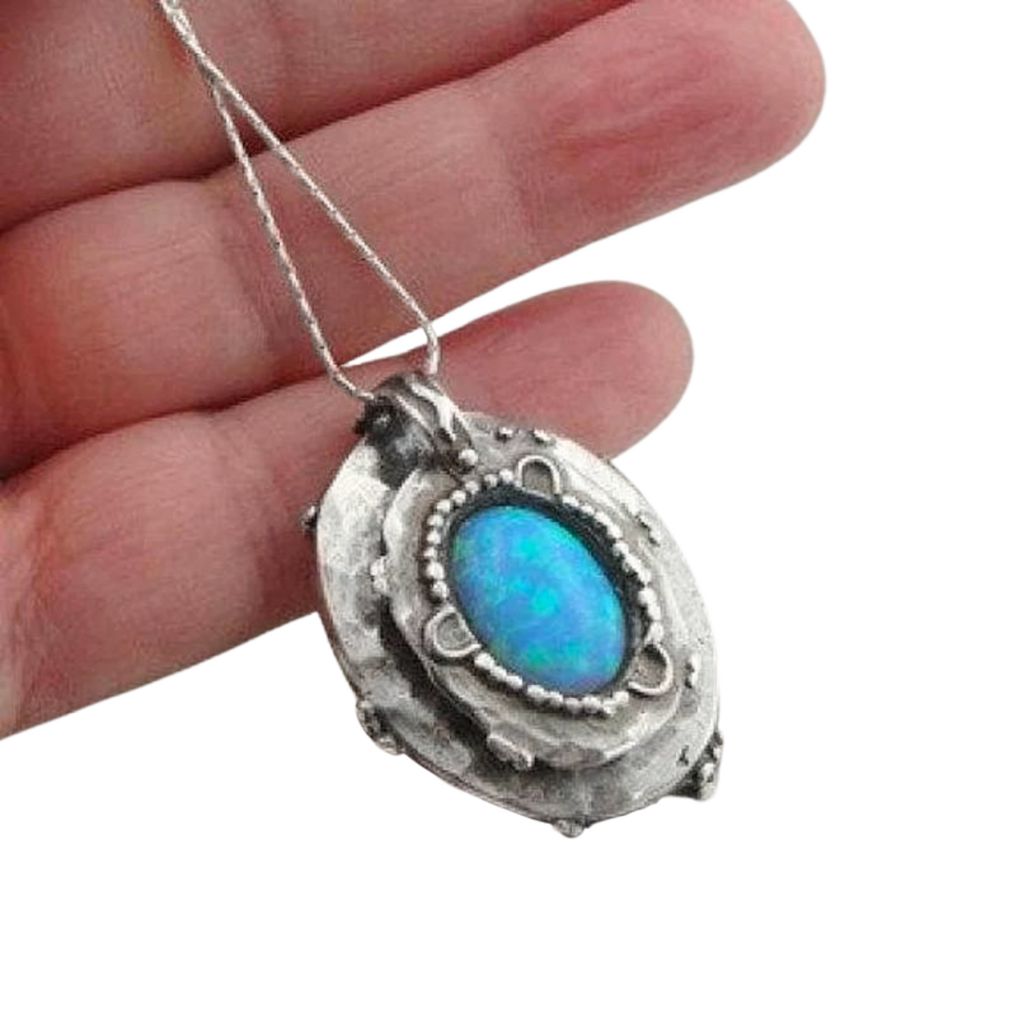 Opal Pendant, Oval Sterling Silver Pendant, Blue Pendant, Unisex Pendant, Israeli Jewelry