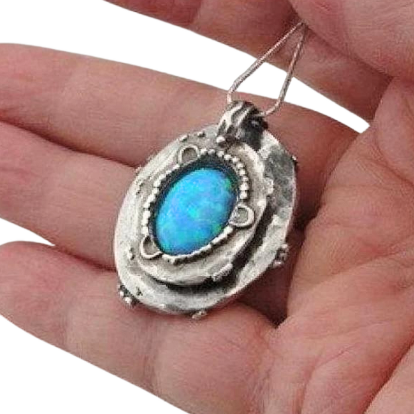 Opal Pendant, Oval Sterling Silver Pendant, Blue Pendant, Unisex Pendant, Israeli Jewelry