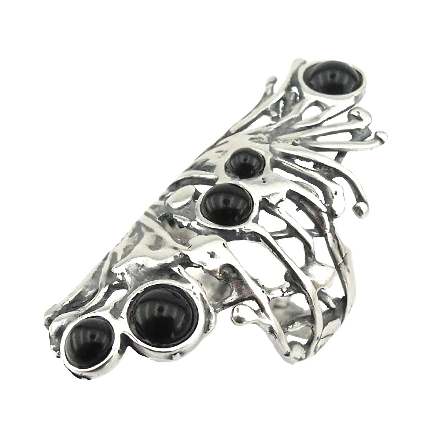 Long Sterling Silver Onyx Ring, wide silver ring, Onyx Ring, Unisex ring, Black gemstone ring, Unique Sterling silver ring, unique design
