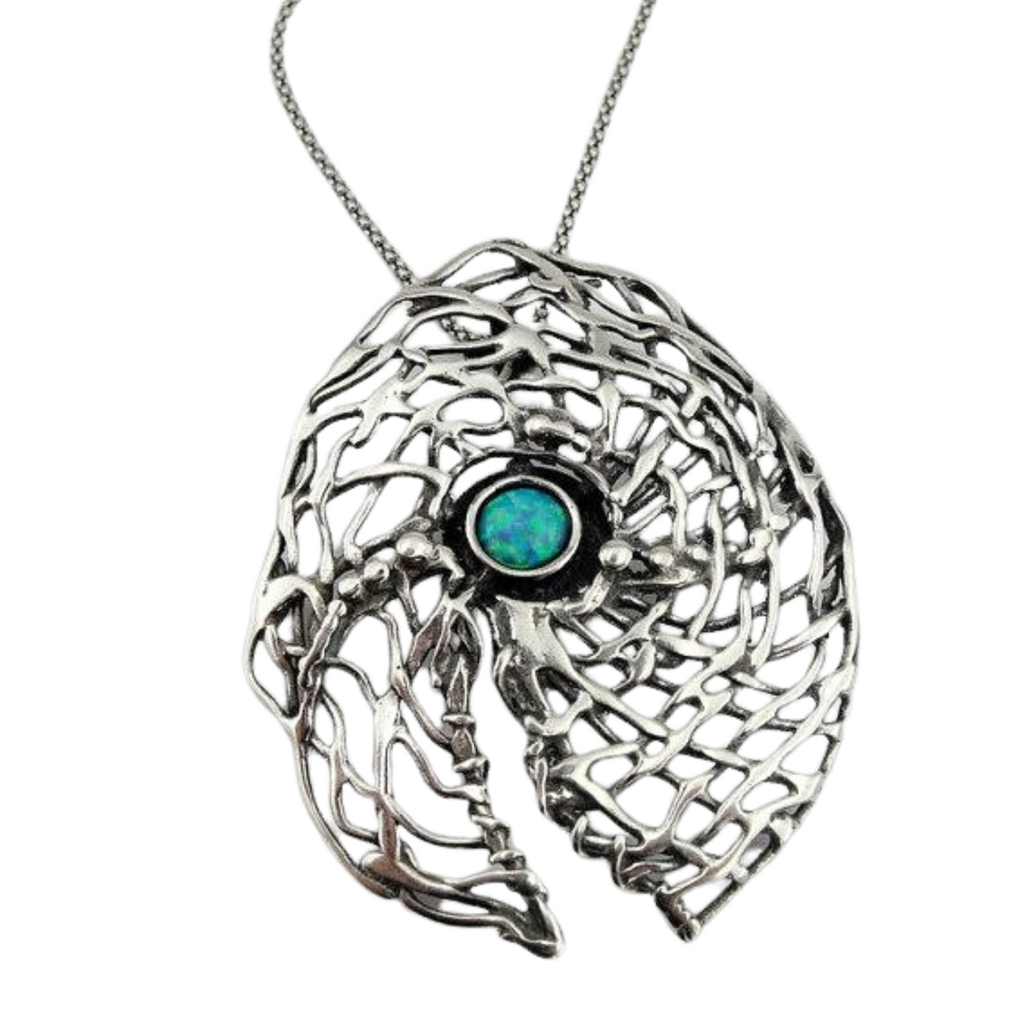 Statement Blue Opal Pendant and Necklace, Net textured Pendant