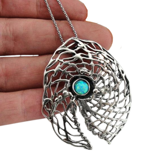 Statement Blue Opal Pendant and Necklace, Net textured Pendant