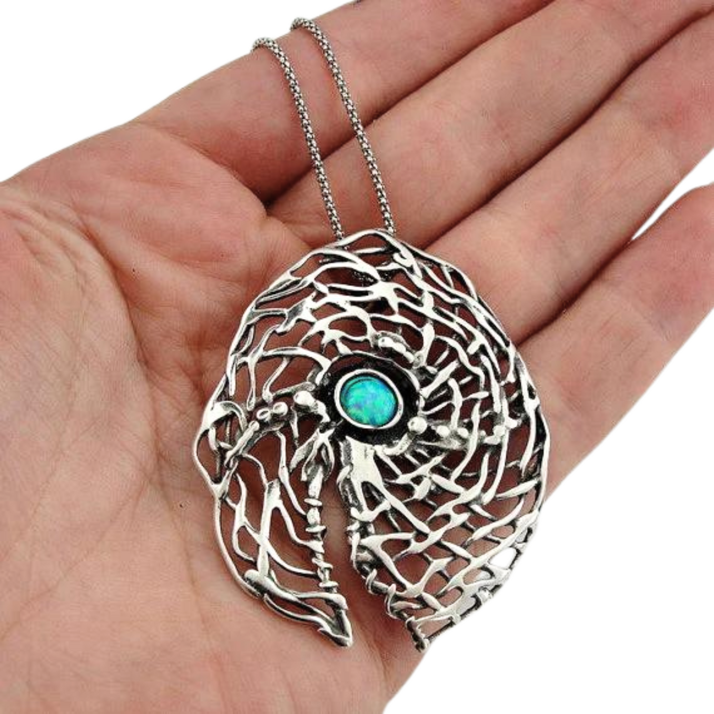 Statement Blue Opal Pendant and Necklace, Net textured Pendant