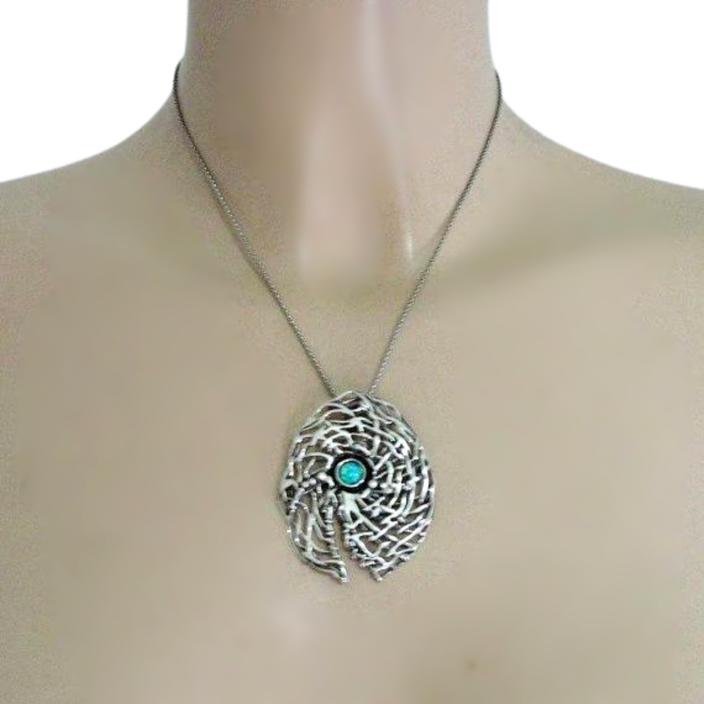 Statement Blue Opal Pendant and Necklace, Net textured Pendant
