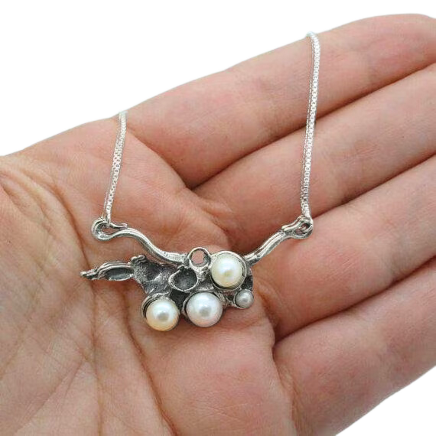 Pearl Pendant, Handmade Fine Sterling Silver Cluster Pearl Pendant