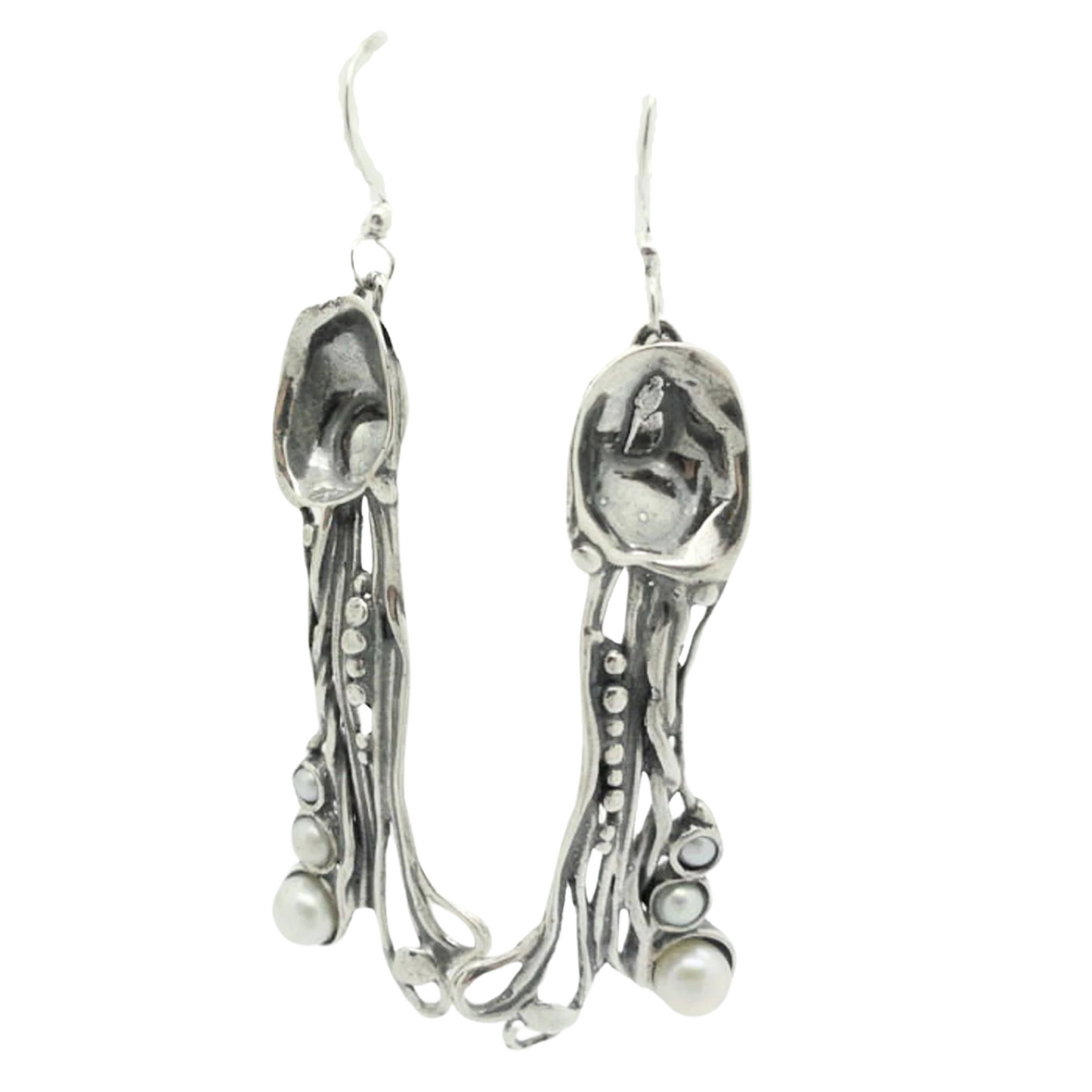 Handmade Pearl Sterling Silver Earrings - Unique Long Silver Earrings - Customizable