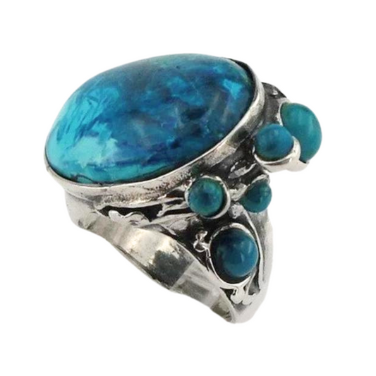 Bold statement silver ring with blue Eilat gemstone