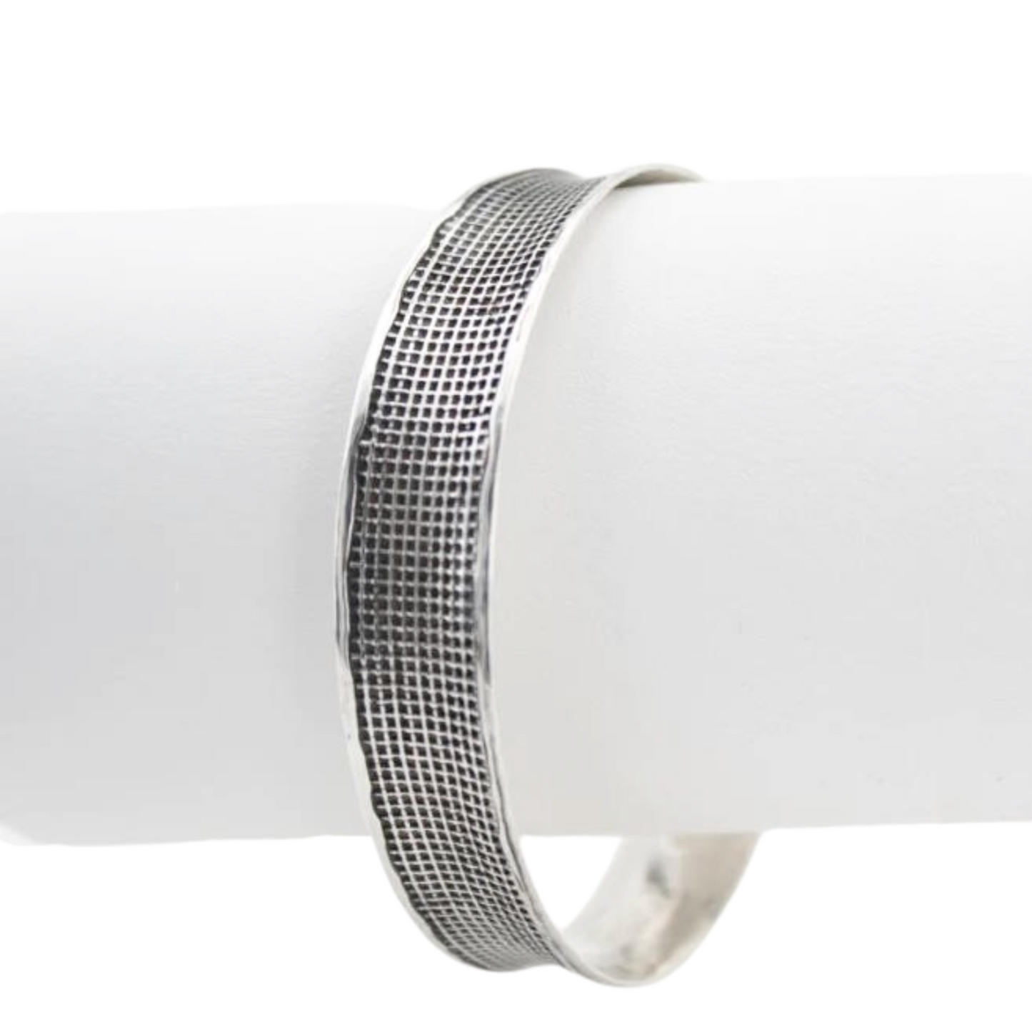 Sterling Silver grid pattern Bangle Bracelet, Blacked Silver Bracelet, Unisex Bracelet, Unisex Jewelry, Israeli Jewelry