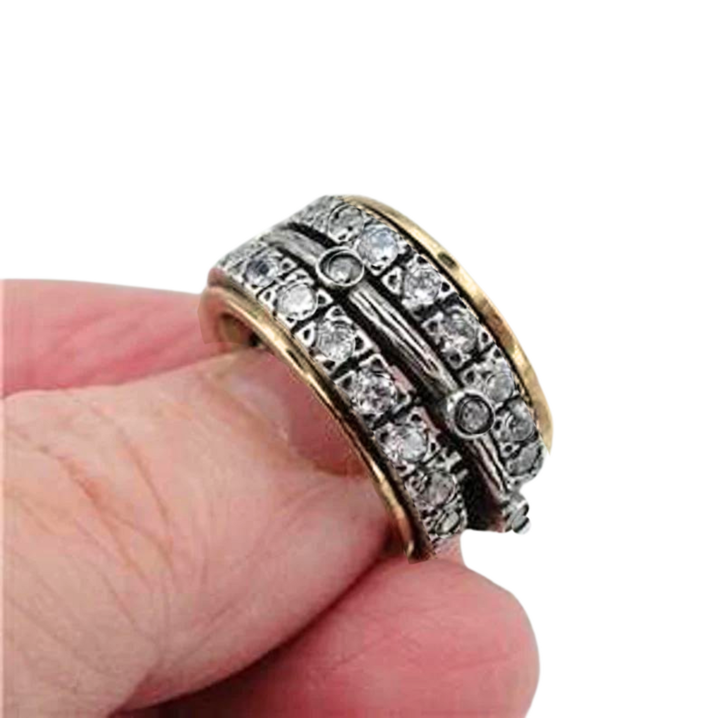 Wide Swivel Ring made out of Sterling Silver, 9k Yellow Zircon Ring