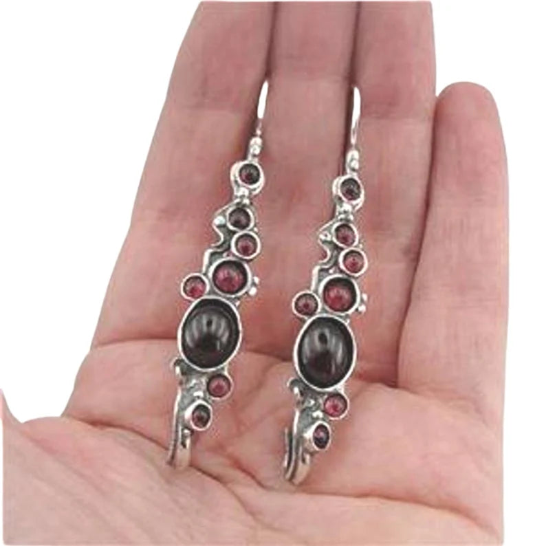 Hadar Jewelry Dangle 925 Sterling Silver Red Garnet Earrings