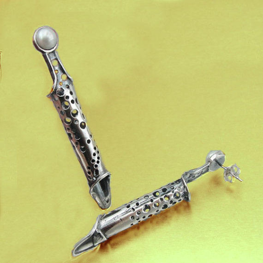 Hadar Designers 925 Sterling Silver Pearl Earrings Stud Handmade