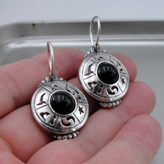 Sterling Silver Earrings With Onyx Stone Black Stone Israeli Jewelry