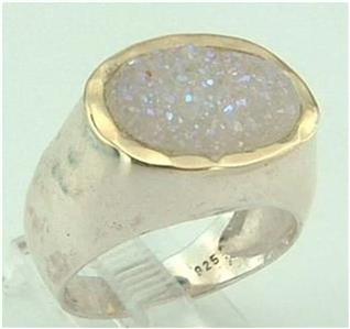 Hadar Designers 9k Yellow Gold 925 Silver Opal Druzy Pendant Elegant Israeli Jewelry