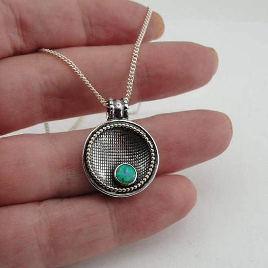Hadar handcrafted Sterling Silver Opal Pendent round , chain ,gift (2907)
