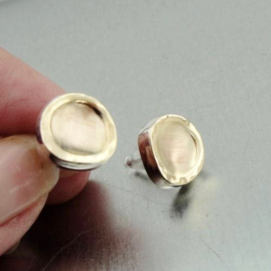 Hadar Jewelry Classy Handmade 9k Yellow Gold 925 Silver Stud Earrings (I e45)