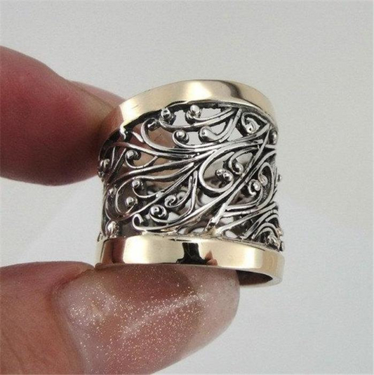 Hadar Jewelry Filigree 9k Gold Sterling Silver Ring any size (S r11300)