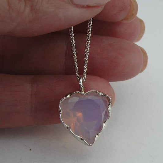 Israel Sterling Silver 925 Women pendant with heart Opal & Opalite Stones , chain ,gift,christmas , (4560)