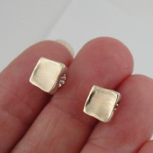 Hadar Designers Handmade Square 9k Yellow Gold Sterling Silver Earrings