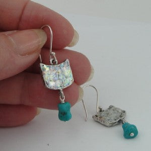 Sterling Silver Earrings with Roman Glass Turquoise Earrings
