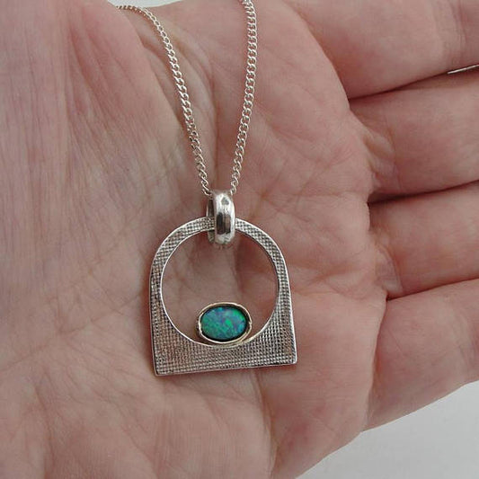 Hadar handcrafted Sterling Silver Opal Pendent round , chain ,gift , opal (2908)