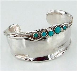Hadar Designers Handmade 925 Sterling Silver Turquoise Cuff Bracelet