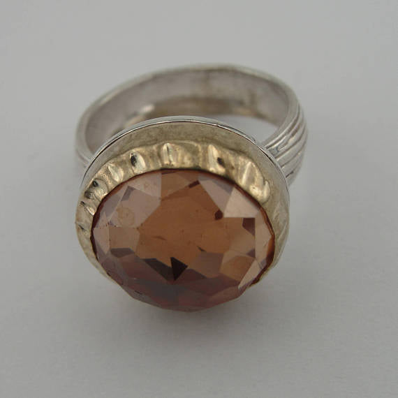 Champaign Ring Handmade 925 and 9K Gold Sterling Silver Round Champaign Ring Gift for Israeli Wife