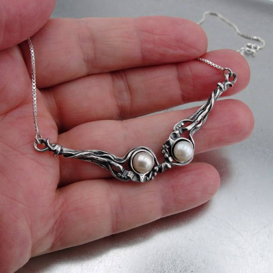 Hadar Jewelry Handmade 925 Sterling Silver Pearl Pendant Necklace (H