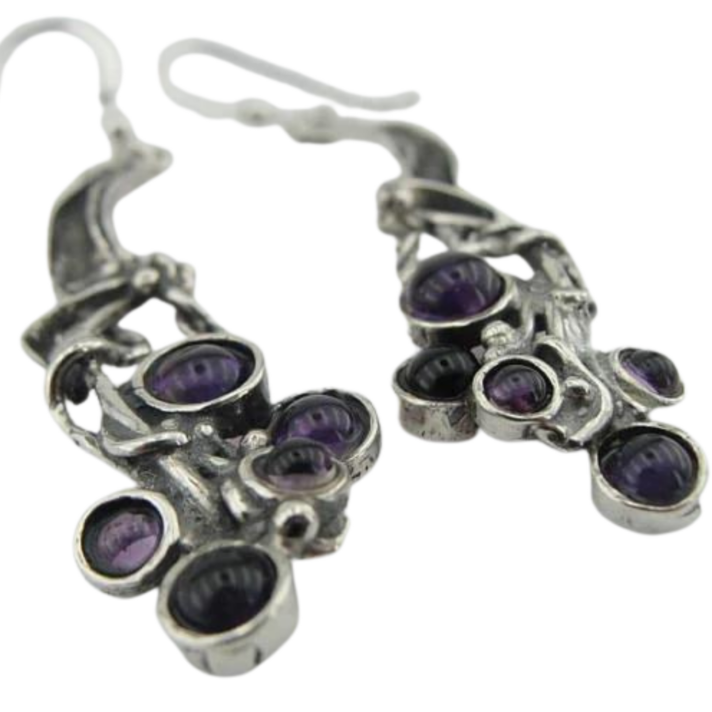 925 Silver Garnet Earrings, Hadar NEW Israel Long Sterling Silver Amethyst Earrings, Long Silver Earrings, Amethyst Earrings, (H 2103)