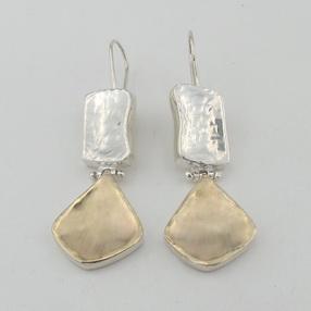 Hadar Designers Handmade Art 9k Gold 925 Sterling Silver Dangle Earrings