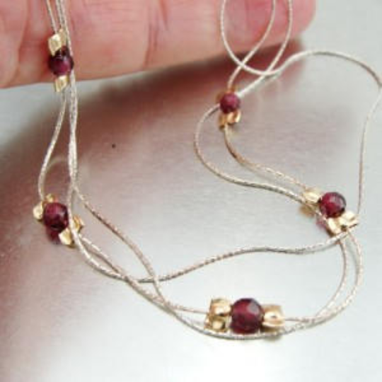 Hadar Jewelry Delicate 14K Gold F Sterling Silver Red Garnet Necklace (L)