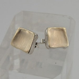 Hadar Designers Handmade Square 9k Yellow Gold Sterling Silver Earrings