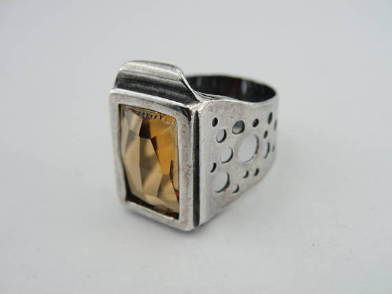 Sterling Silver & Champaign Ring (133)