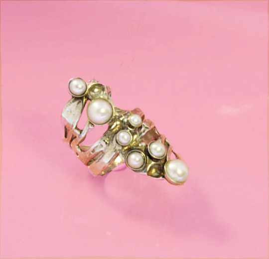 Hadar Jewelry Flower bloom ring, Sterling Silver 925 with pearls