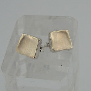 Hadar Designers Handmade Square 9k Yellow Gold Sterling Silver Earrings