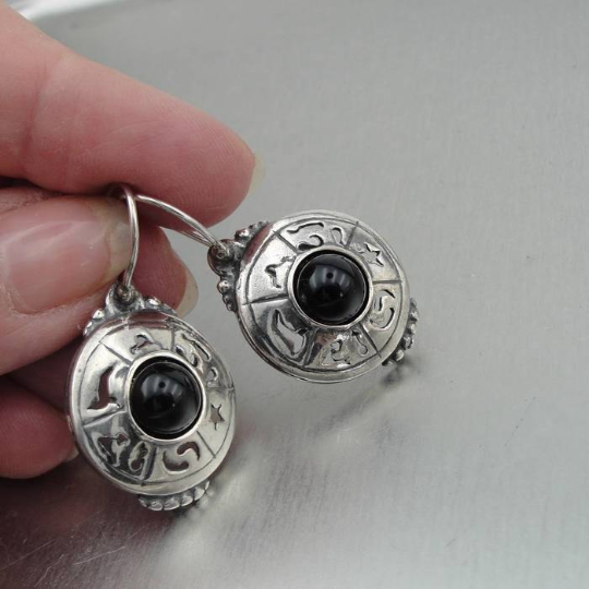 Sterling Silver Earrings With Onyx Stone Black Stone Israeli Jewelry