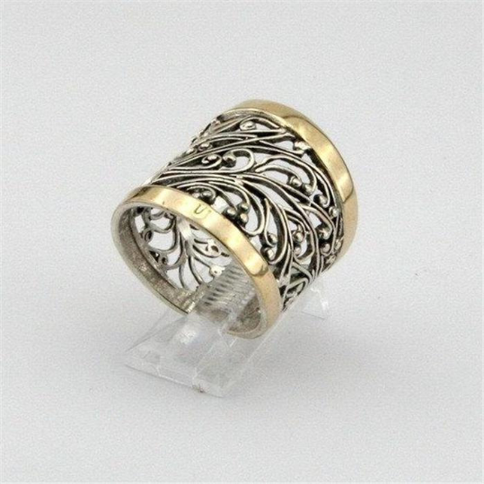 Hadar Jewelry Filigree 9k Gold Sterling Silver Ring any size (S r11300)