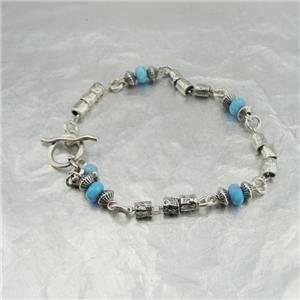 Hadar Designers Handmade 925 Sterling Silver Blue Opal T-bar Bracelet (Sh)