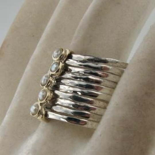 Hadar Jewelry Handmade Art 9k Gold S Silver Pearl Ring any sz (I r416)