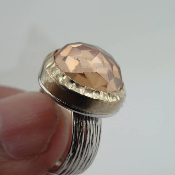 Champaign Ring Handmade 925 and 9K Gold Sterling Silver Round Champaign Ring Gift for Israeli Wife