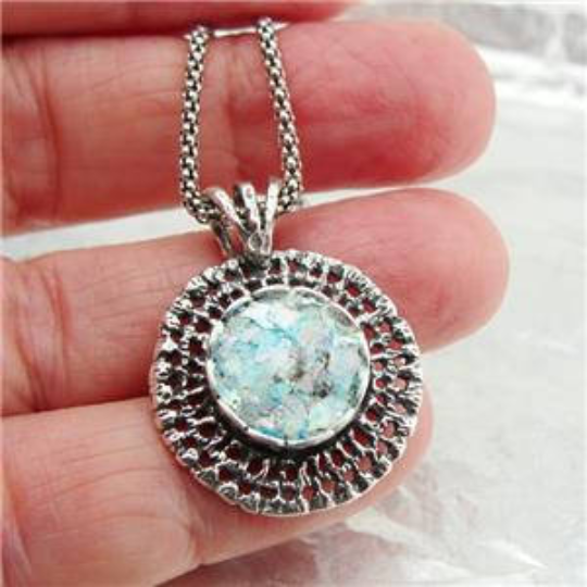 Hadar Designers Roman Glass Pendant Handmade 925 Sterling Silver