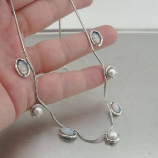Hadar Jewelry Handmade Art 925 Sterling Silver Pearl Opalit Necklace (as 5549)